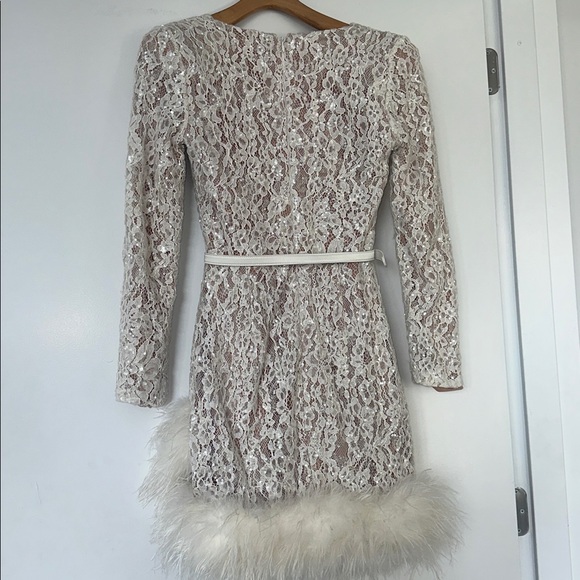 NADINE MERABI Carly Sequins  Mini Dress with detatchable belt and Feather Detail - Picture 10 of 15